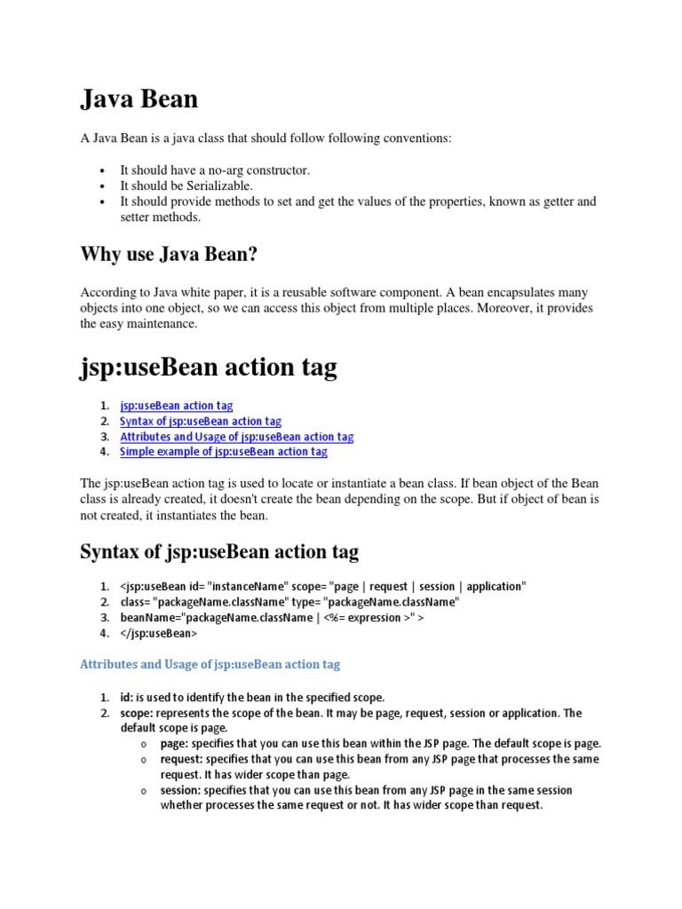 Java Bean | PDF | Class (Computer Programming) | Java Server Pages