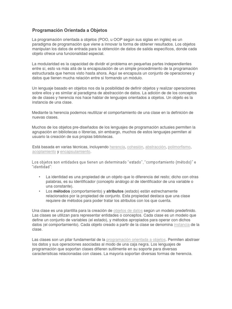 Clases y Objetos en Programación POO | PDF | Objeto (informática ...