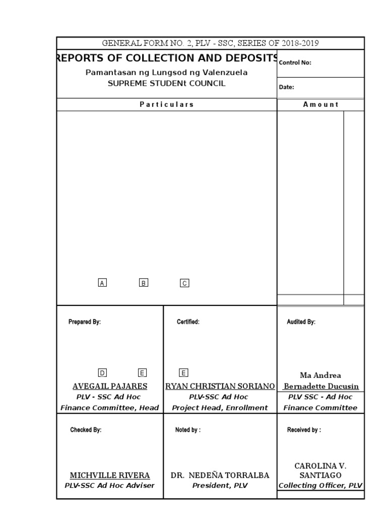PLV SSC Collection and Deposit Report | PDF