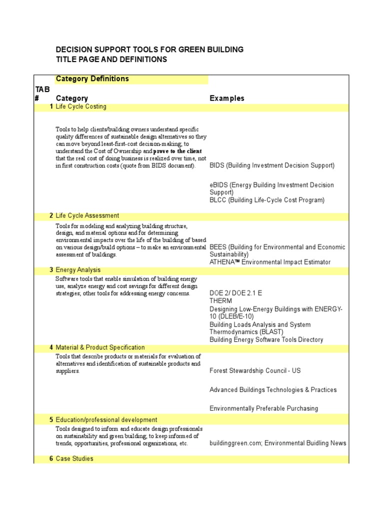 Green Building Decision Tools Guide | PDF | Green Building | Leadership ...