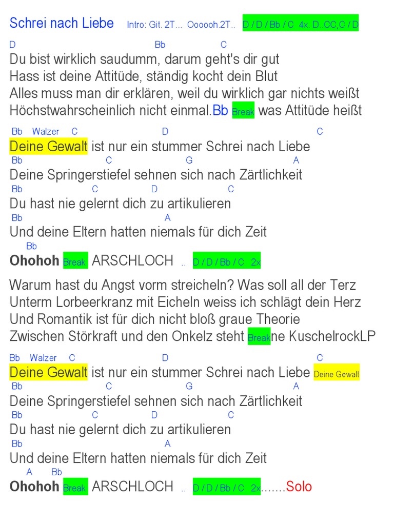 Weil ich dich liebe text und akkorde