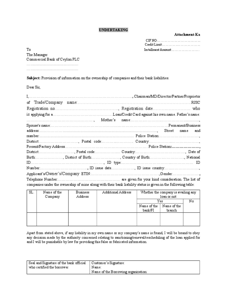CIB Undertaking As Per New Changes-2015 | PDF | Financial Services |  Government