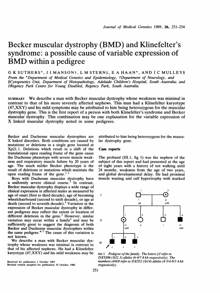 Becker Muscular Dystrophy (BMD) and Klinefelter's Syndrome A Possible