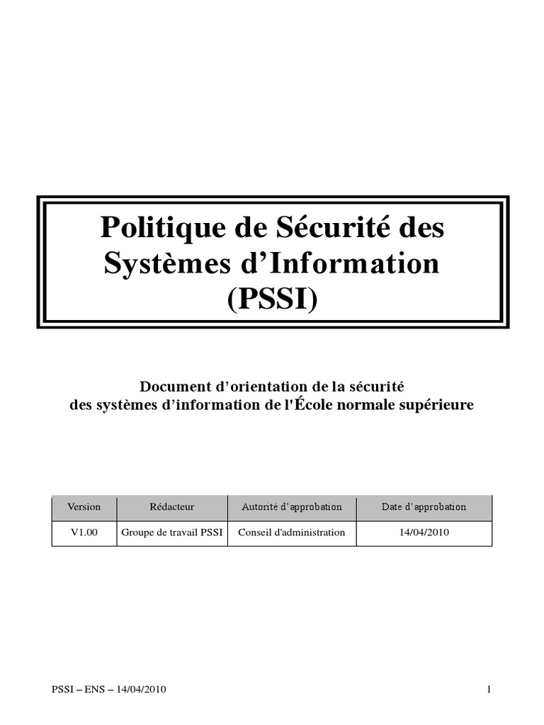 Politique de Sécurité des Systèmes d'Information | PDF | Sécurité des ...