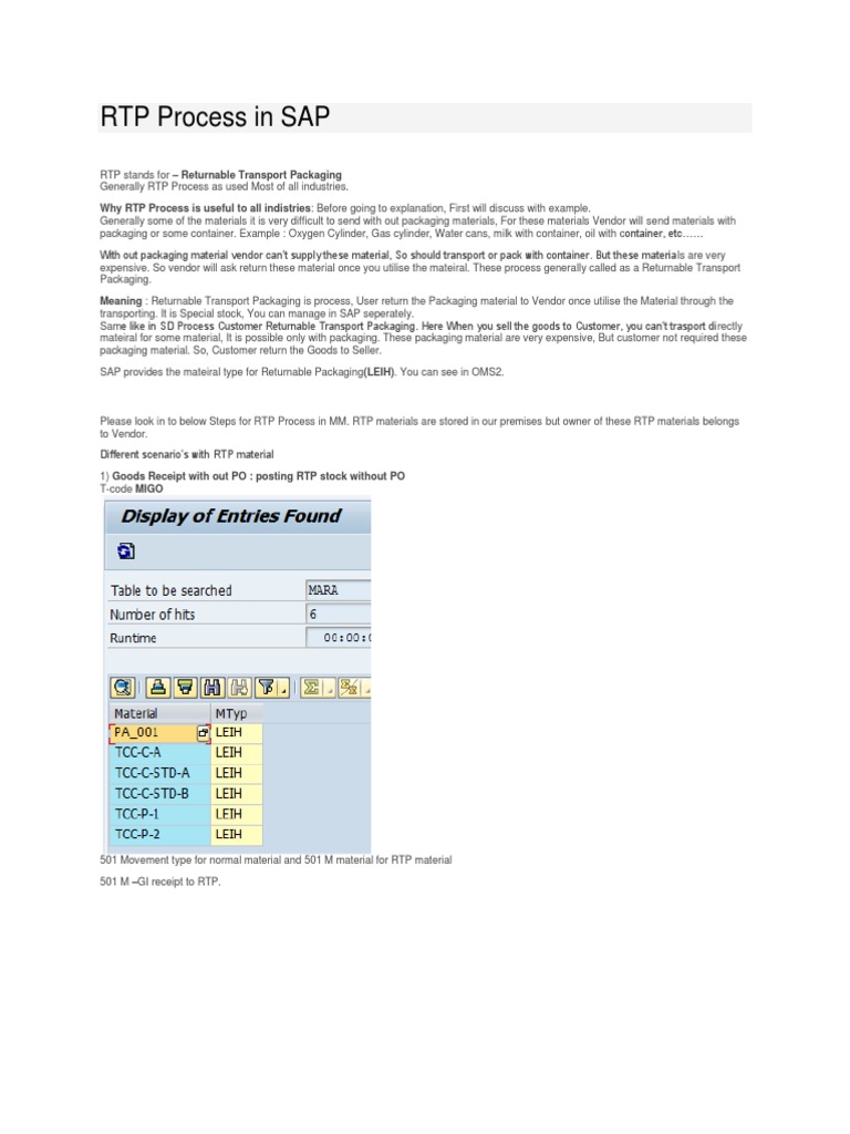 RTP Process in SAP MM Explained | PDF | Computers | Technology ...