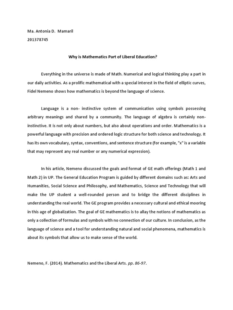 WHAT IS MATHEMATICS FOR LIBERAL ARTS intelligence overview