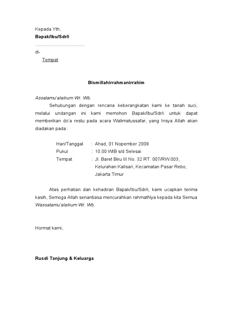 900+ Contoh Undangan Acara Walimatus Safar Terbaik