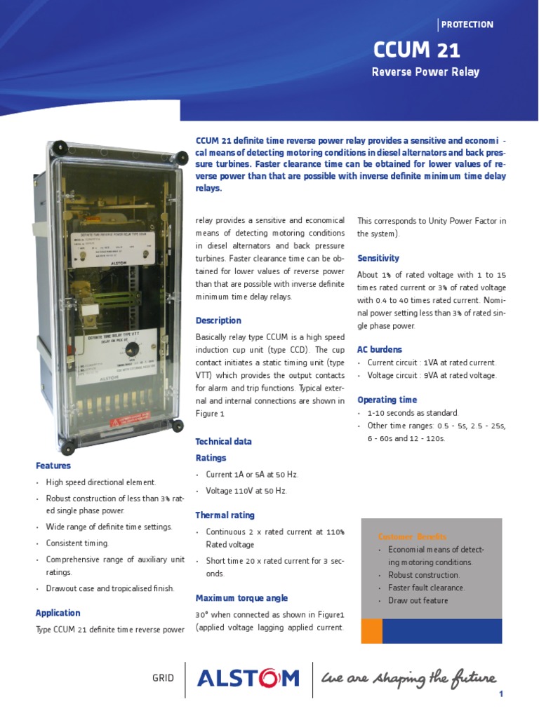 ALSTOM Reverse Power Relay CCUM 21 High Res PDF Relay Alternating Current