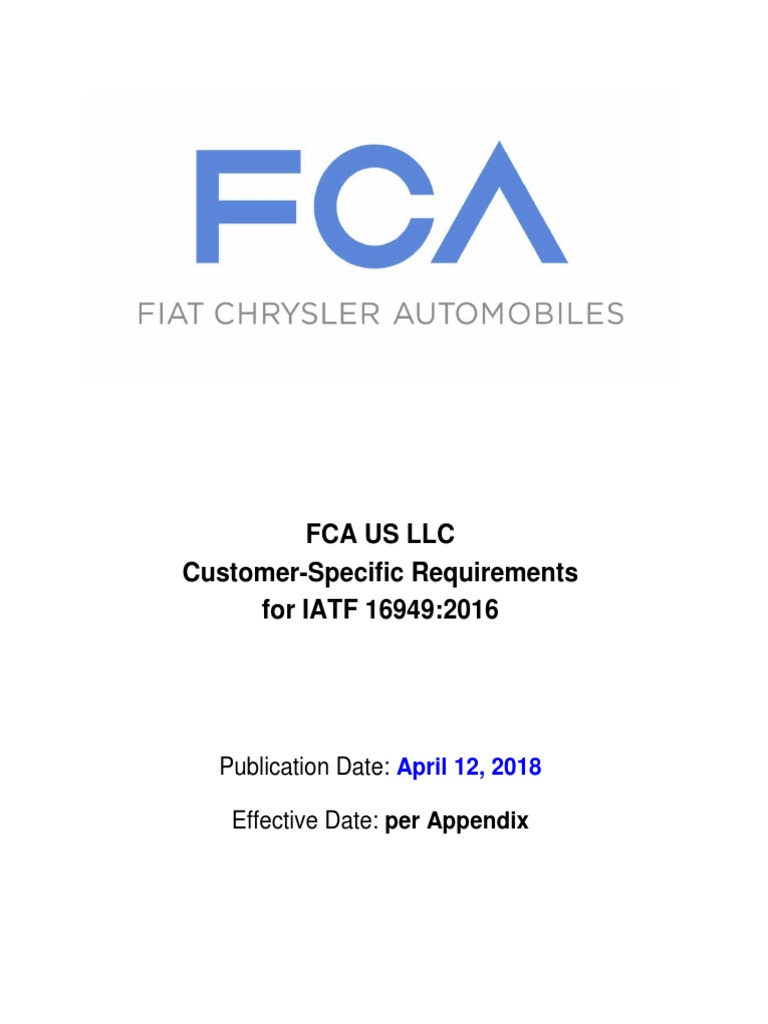 2.FCA US LLC CustomerSpecific Requirements IATF 16949 Apr 12, 2018