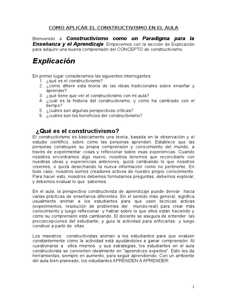 Constructivismo en El Aula | PDF | Constructivismo (filosofía de la ...