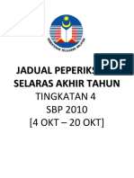 Jadual Peperiksaan Selaras Akhir Tahun Tingkatan 4