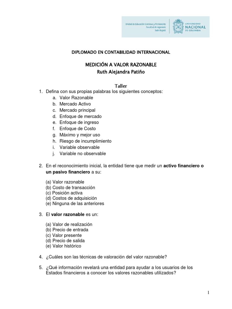 Medición de Valor Razonable en Contabilidad | PDF | Contabilidad ...