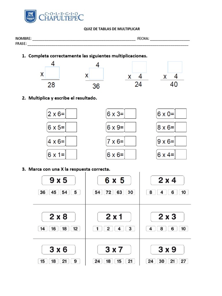 Quiz de Tablas de Multiplicar PDF