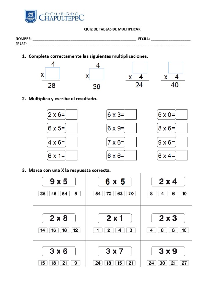 Quiz: tablas de multiplicar worksheet