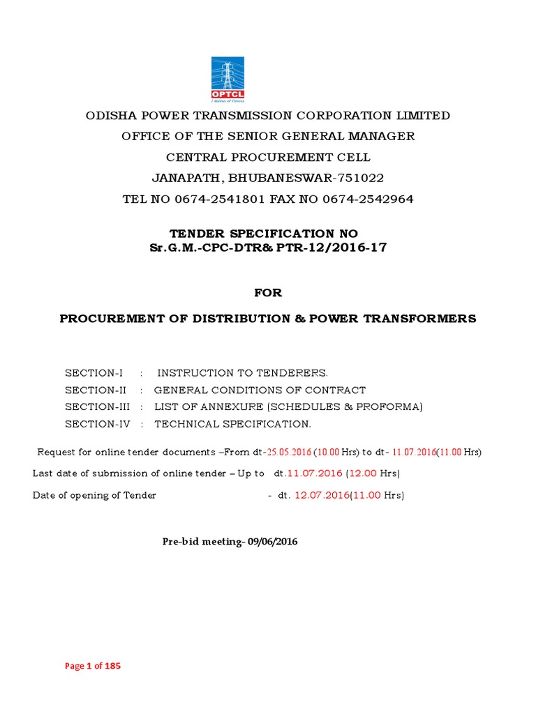 Tender Document Power and Distribution Transformer | PDF ...