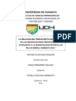 La Relación Del Presupuesto Institucional en Las Modificaciones Presupuestarias Otorgadas a La Municipalidad Distrital de Pillco Marca, Huánuco 2018