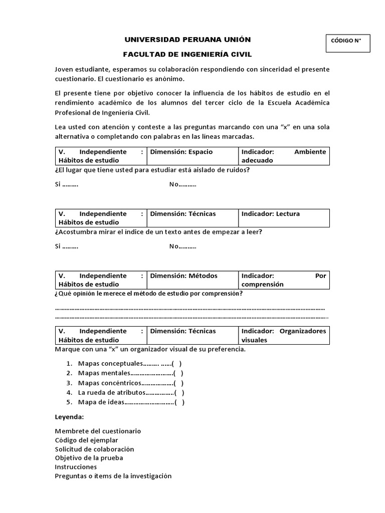 Ejemplo de Cuestionario Cuantitativo