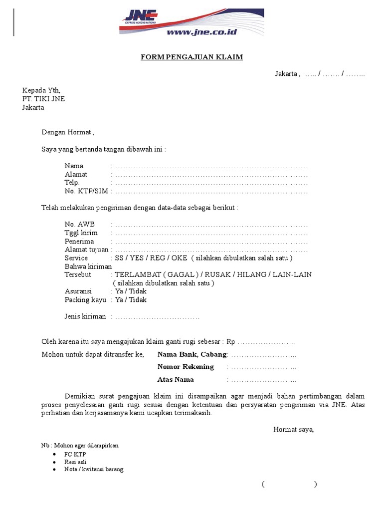 Form Pengajuan Klaim