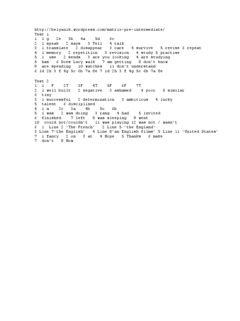 Keys For Tests | PDF