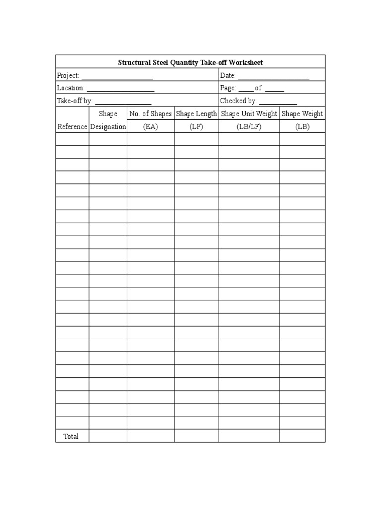 Structural Steel Take-off Worksheet | PDF