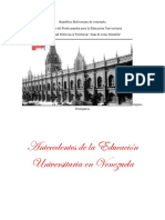 Antecedentes de La Educacion Universitaria en Venezuea