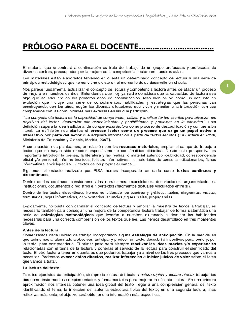 Mejora de la Competencia Lectora en 6º | PDF | Lectura (proceso ...