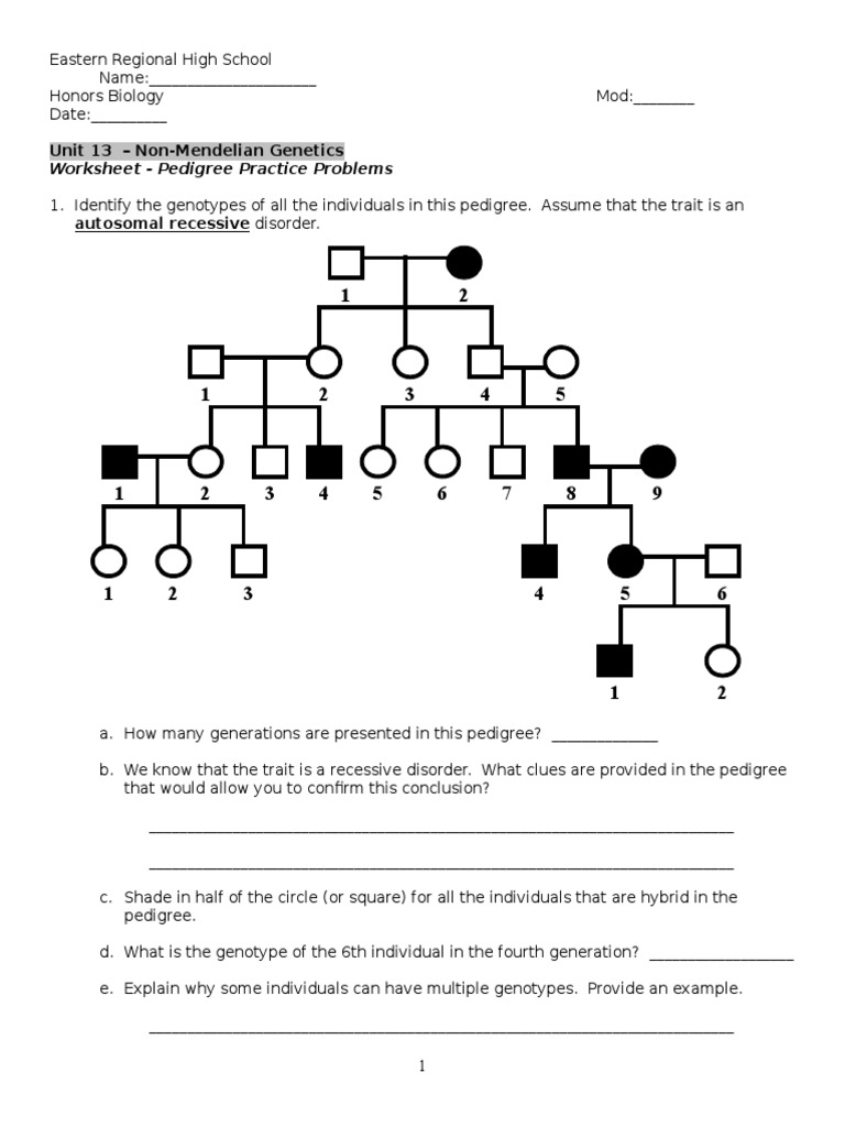 Worksheet - Pedigree Practice Problems 2012 | PDF | Dominance (Genetics) |  Genotype