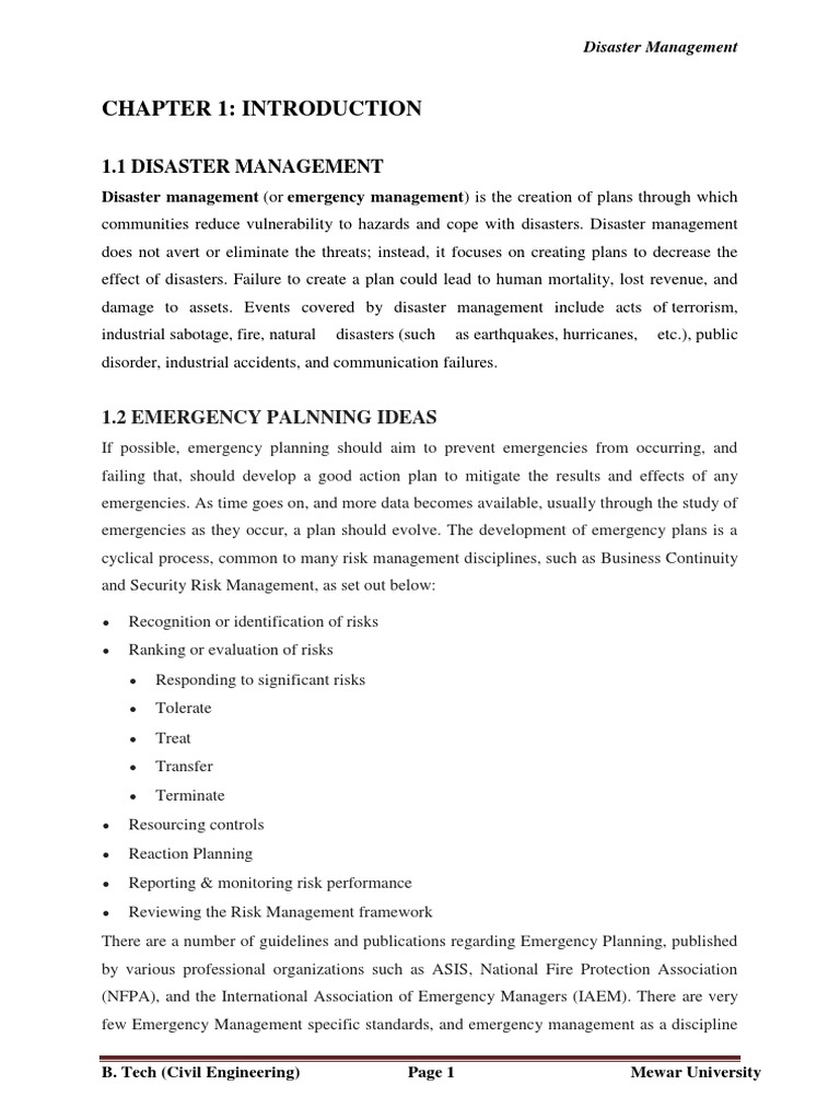 Chapter 1: Introduction: 1.1 Disaster Management | PDF | Emergency ...