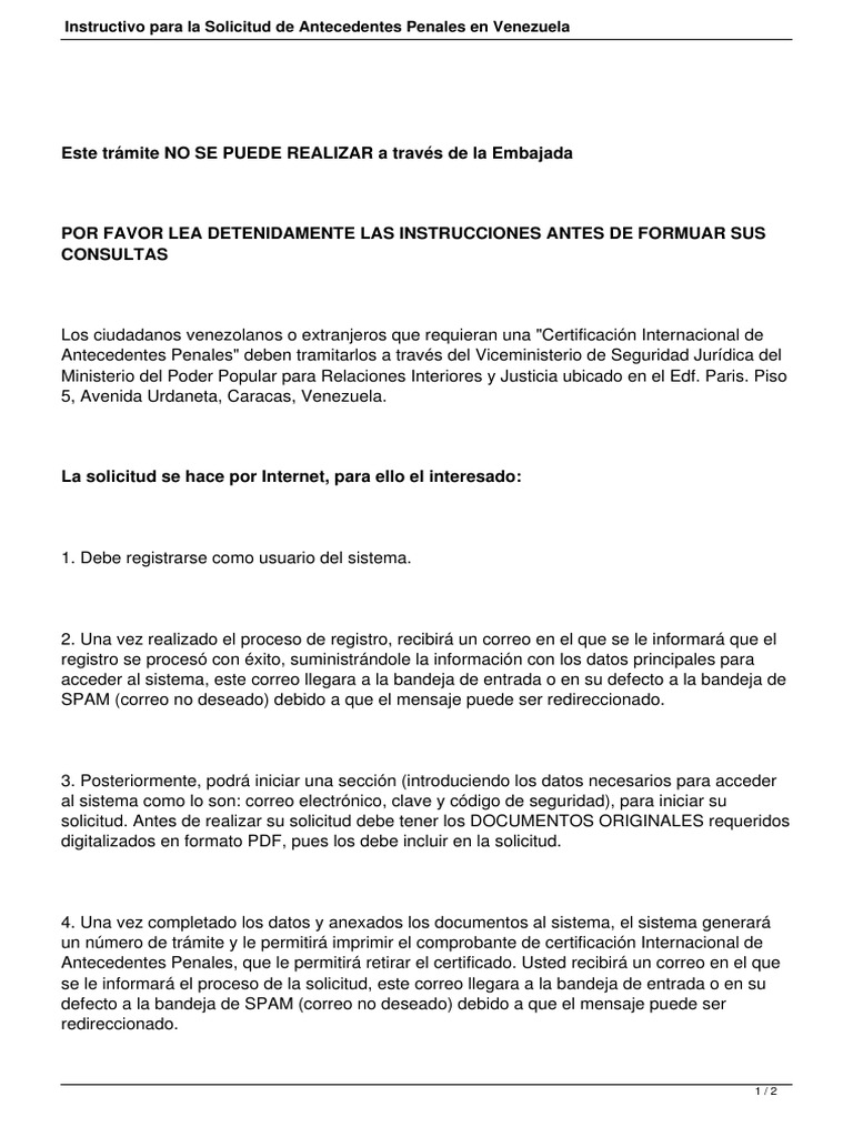 Instructivo Para La Solicitud de Antecedentes Penales en Venezuela