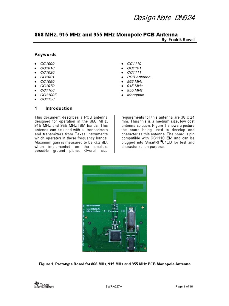 868 MHZ And 915 MHZ PCB Antenna PDF PDF Bandwidth (Signal, 46 OFF