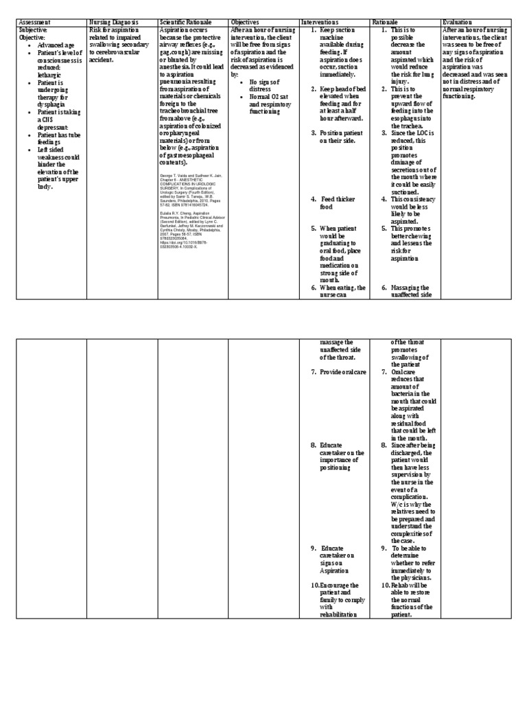 Nursing Care Plan: Aspiration Risk | PDF | Medicine | Medical Specialties