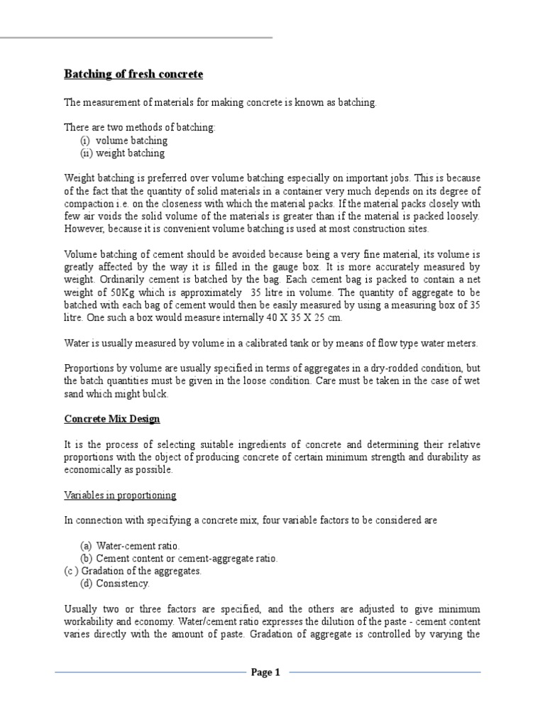 Batching of Fresh Concrete | PDF | Construction Aggregate | Concrete