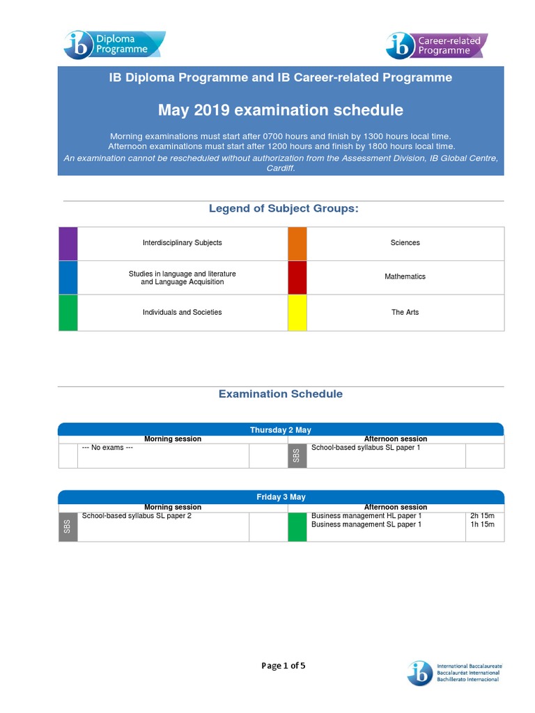 IB May 2019 Exam Schedule | PDF | Learning