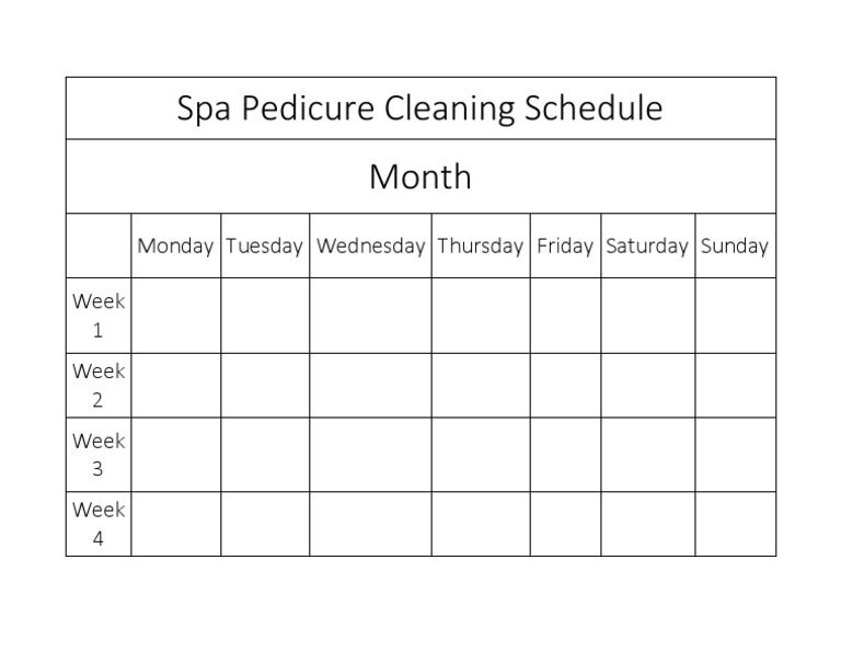 Spa Pedicure Cleaning Schedule PDF