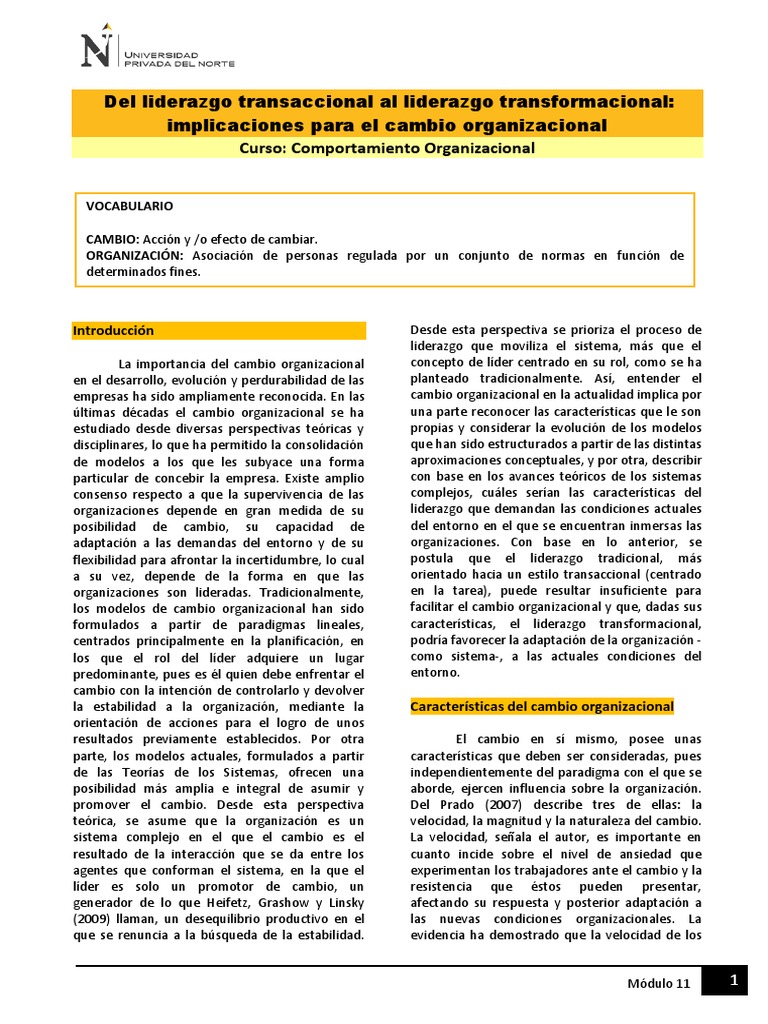 Liderazgo Transformacional y Cambio Organizacional | PDF | Liderazgo ...