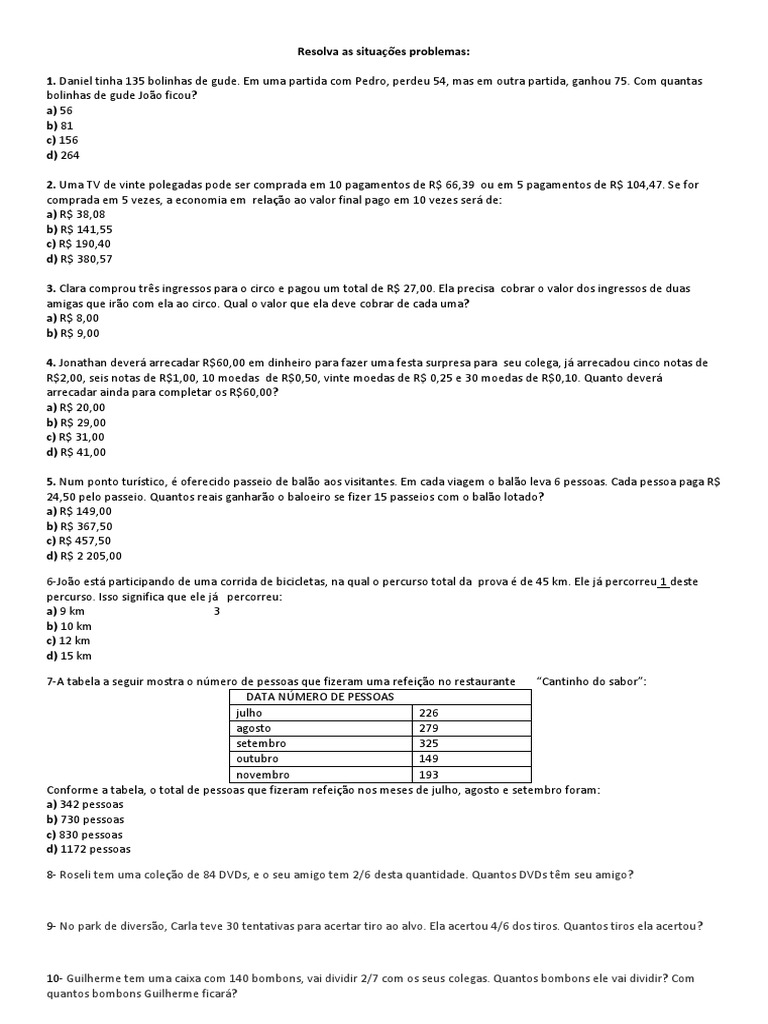 Situacoes Problemas 5 Ano | PDF | Moeda | Finanas Internacionais