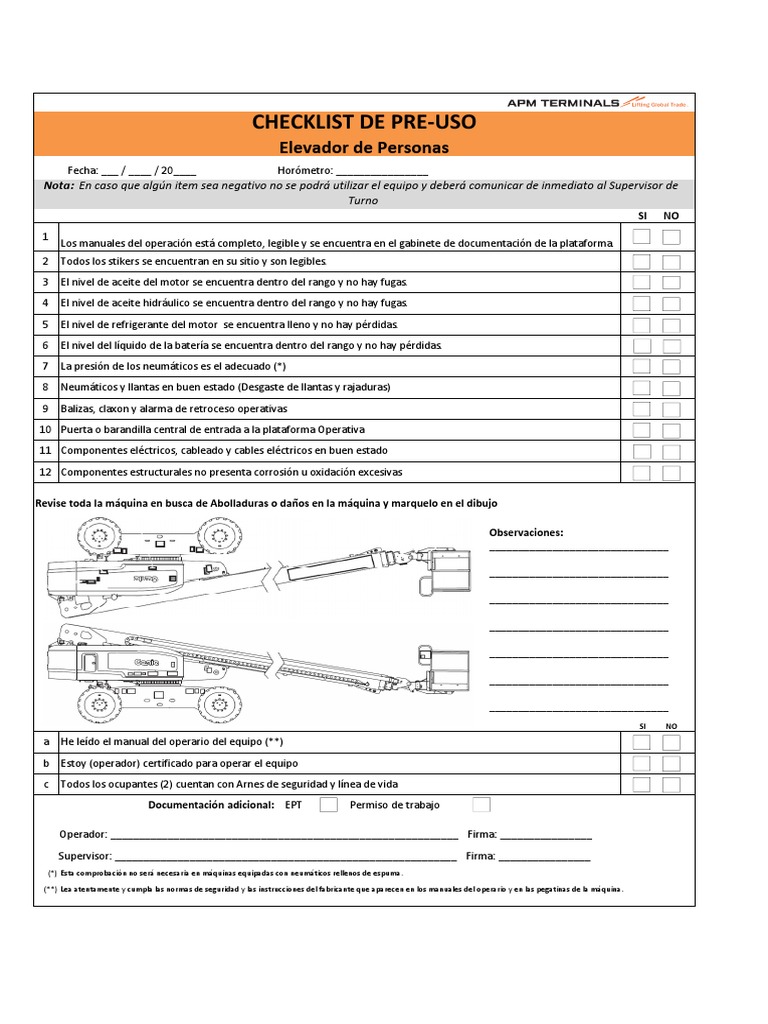 Checklist Manlift PDF Neumático Naturaleza