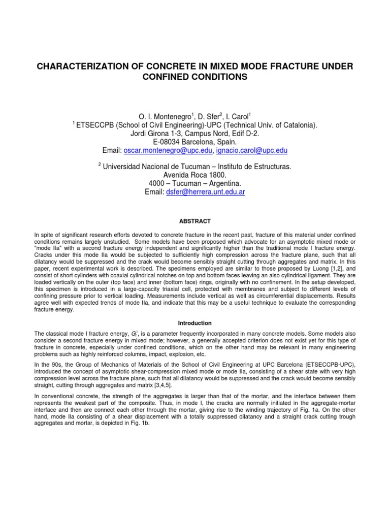 Characterization of Concrete in Mixed Mode Fracture Under Confined ...