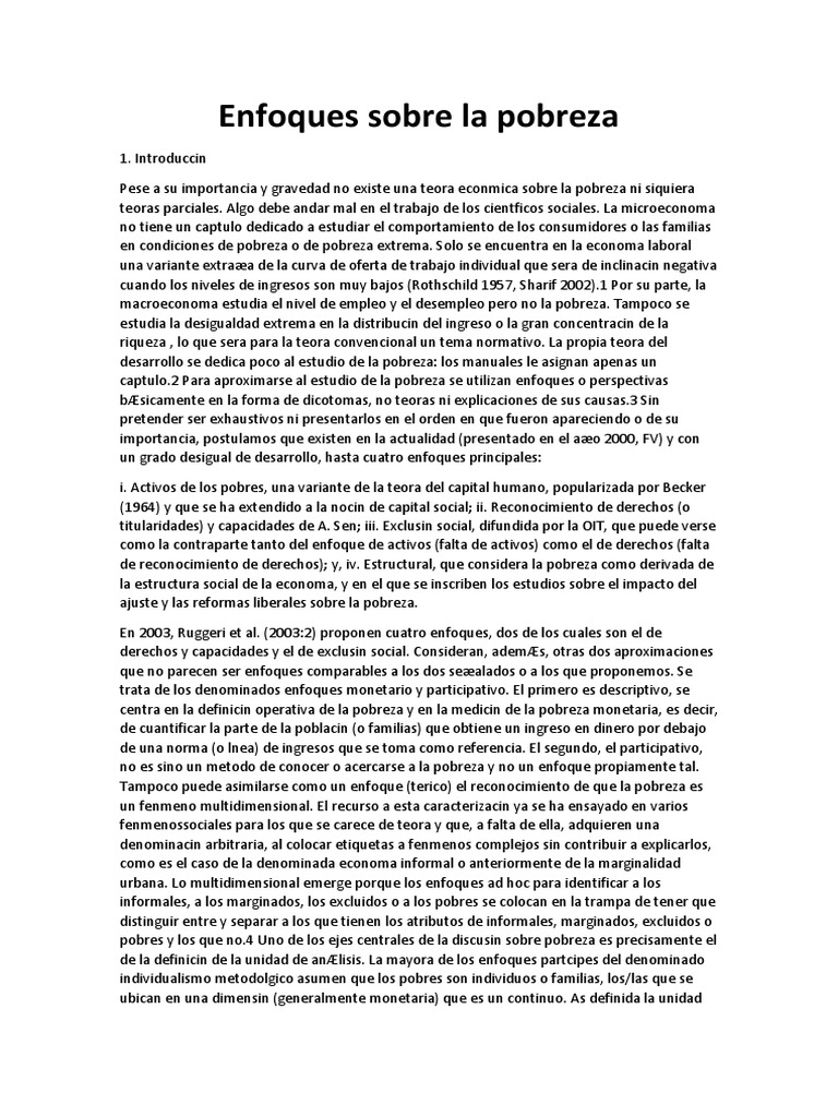 Enfoques sobre la pobreza y su análisis | PDF | Pobreza | Pobreza e ...