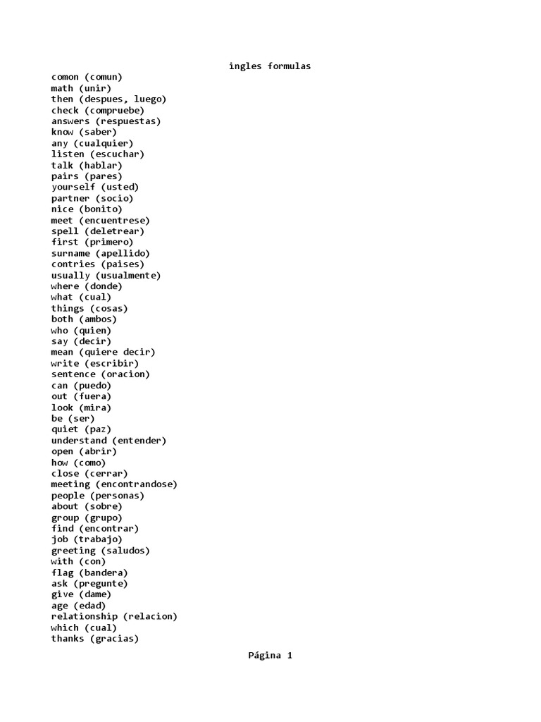 Ingles Formulas - Bloc de Notas | PDF