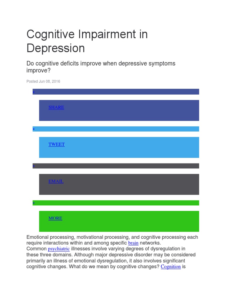 Cognitive Impairment in Depression | PDF | Major Depressive Disorder ...