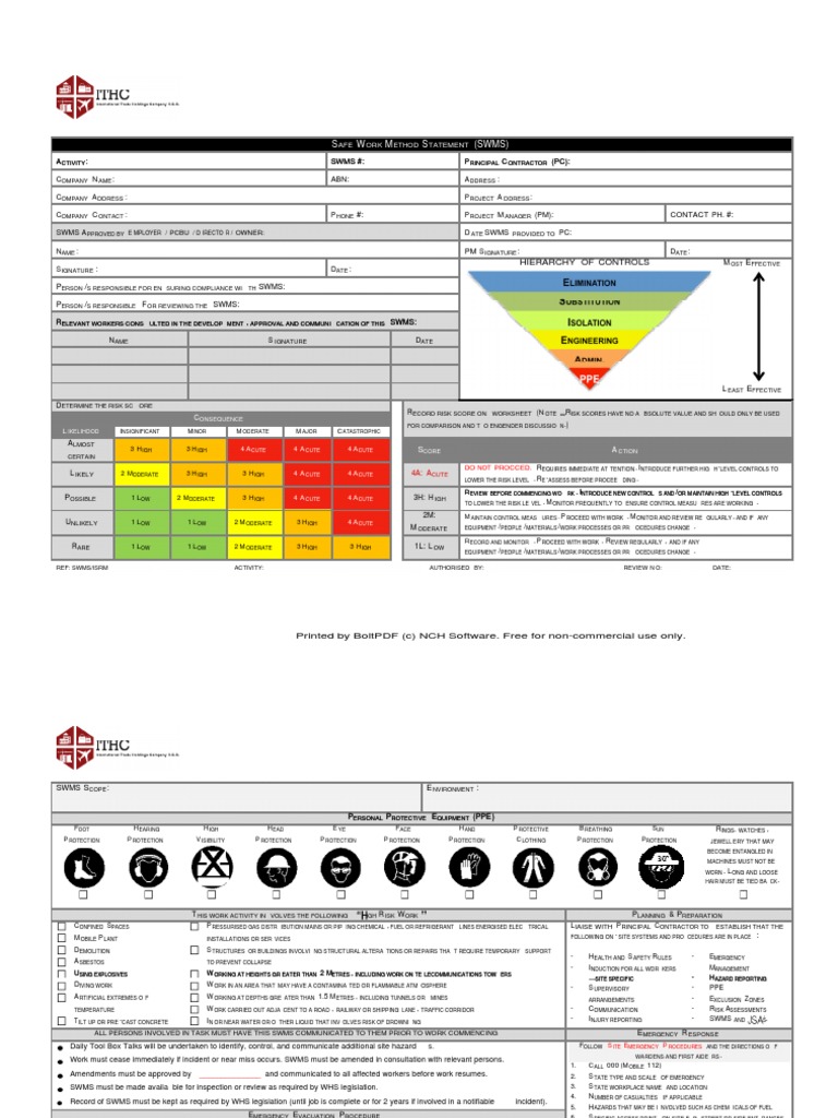Swms Template | Download Free PDF | Emergency | Emergency Management