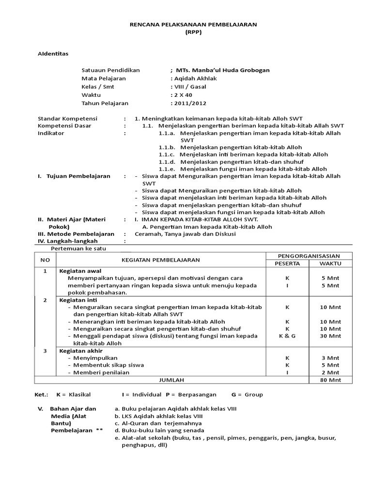 Rpp Akidah Akhlak Kelas Viii Doc