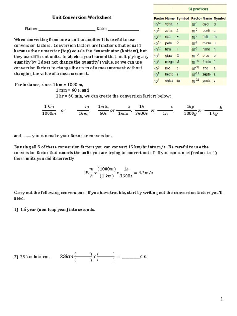 Unit Conversion Worksheet Practice | Fraction (Mathematics) | Physics ...