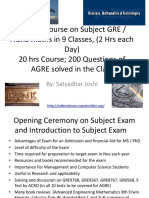 A Short Course On Subject GRE / AGRE Maths in 9 Classes, (2 Hrs Each Day) 20 Hrs Course 200 Questions of AGRE Solved in The Class