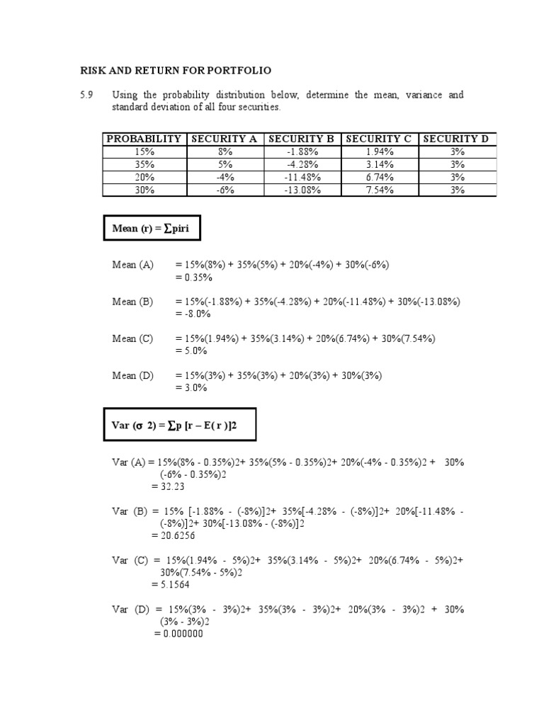 Portfolio Risk and Return Analysis | PDF | Variance | Standard Deviation