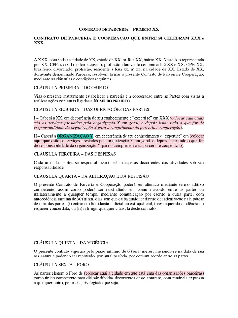 Contrato De Parceria Modelo