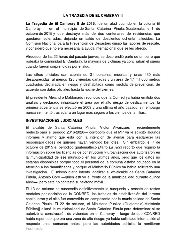 La Tragedia de El Cambray II PDF Desastres y Accidentes Violencia