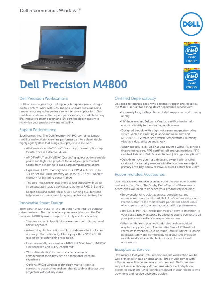Dell Precision M4800 Parametry PDF Solid State Drive Computer