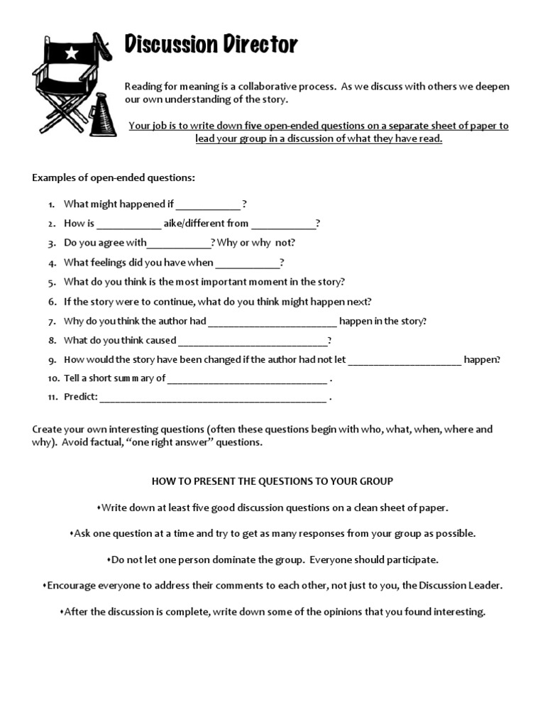 Open-Ended Questions for Discussion Director | PDF | Cognition ...